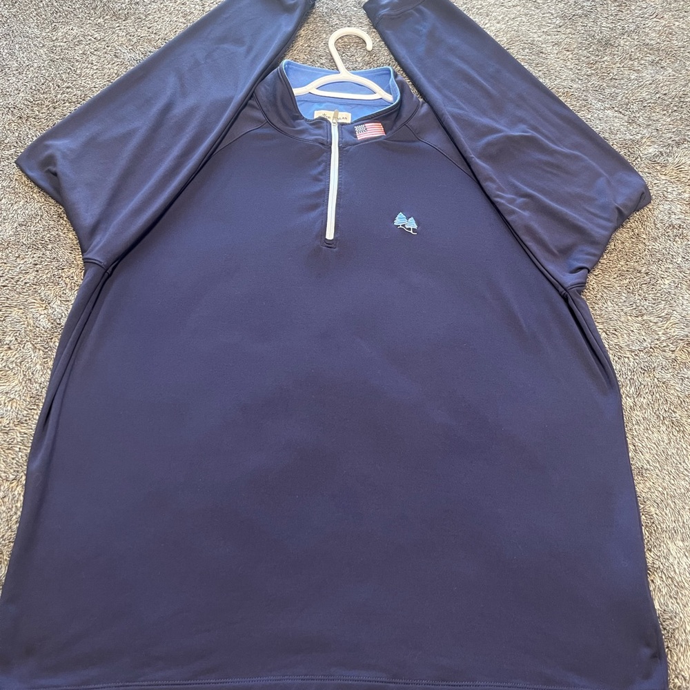 Peter Millar Perth Quarter-Zip Pullover XL Navy Blue Pinehurst Golf USA Flag